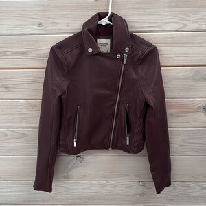 NWOT Abercrombie Burgundy Leather Moto Jacket Size XS
